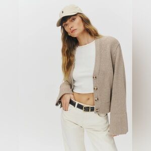 Reformation Nala Cotton Cashmere Cardigan, Stone, Small